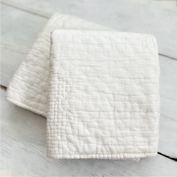 2 Pottery Barn Cotton & Silk Cross Stitch Standard Shams Ivory Cream White Pick - Picture 3 of 9